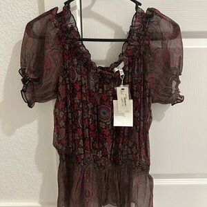 Elegant Sheer Paisley Top - Black and Red